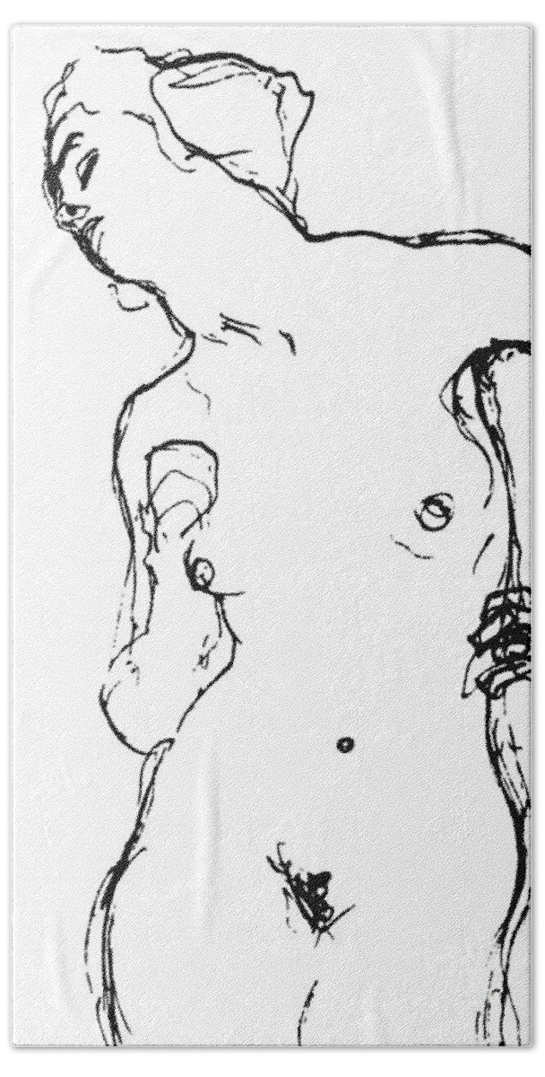 Klimt Hand Towel featuring the drawing Nude by Gustav Klimt