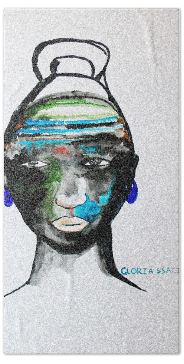 Jesus Bath Towel featuring the painting Nuer Bride - South Sudan #2 by Gloria Ssali