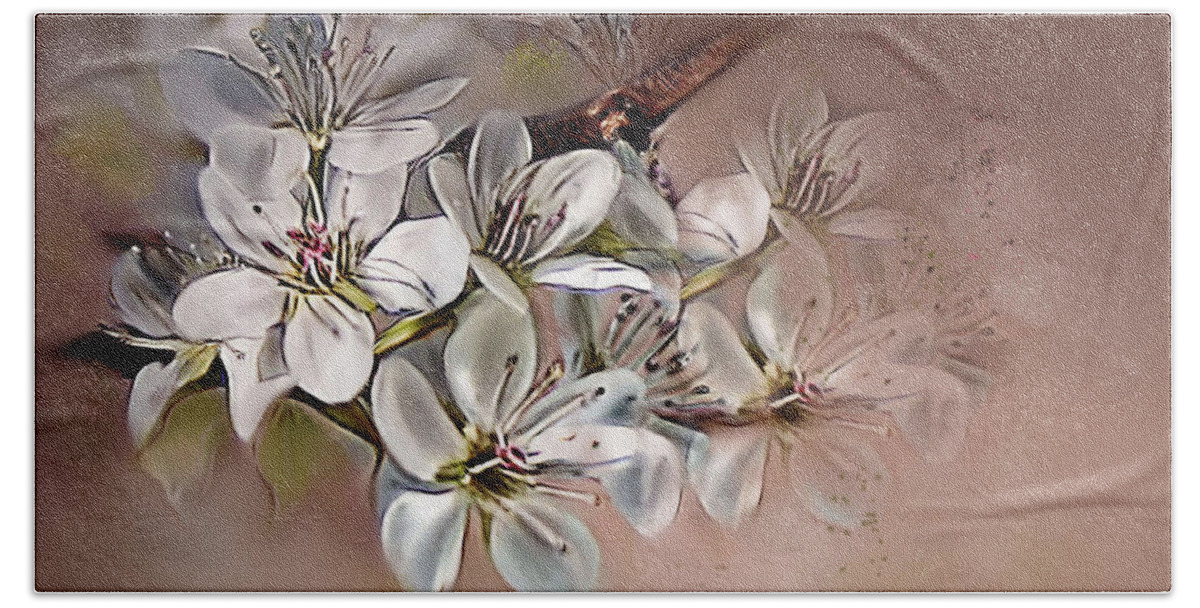Pear Hand Towel featuring the painting Oriental Pear Blossom #2 by Bonnie Willis