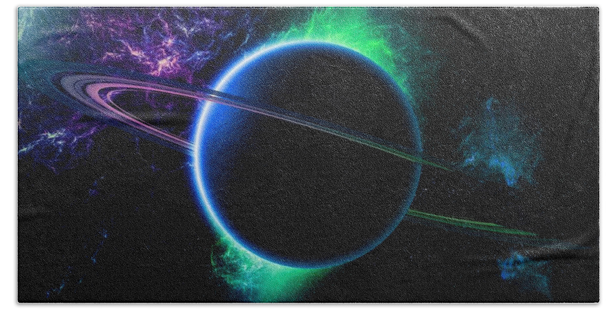 Planetary Ring Hand Towel featuring the digital art Planetary Ring #2 by Super Lovely
