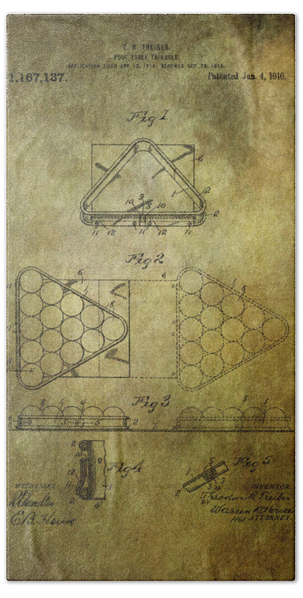Pool Table Hand Towel featuring the photograph Pool table triangle patent from 1915 #2 by Chris Smith