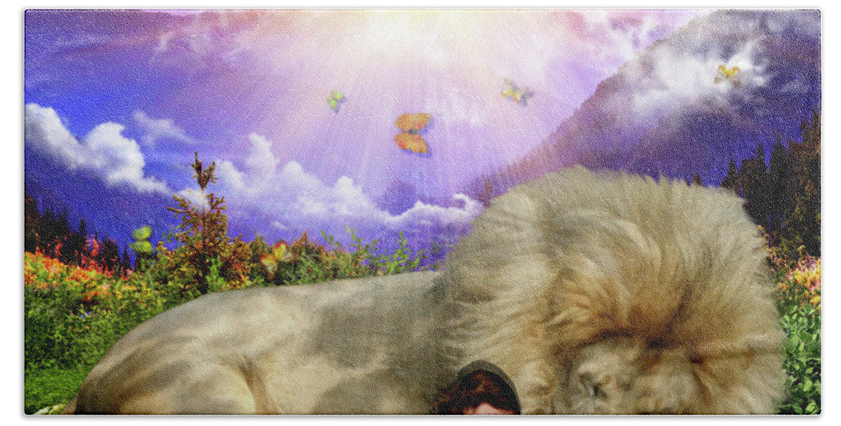 Lion Of Judah Child Peace Rest Bath Towel featuring the digital art Rest #2 by Dolores Develde
