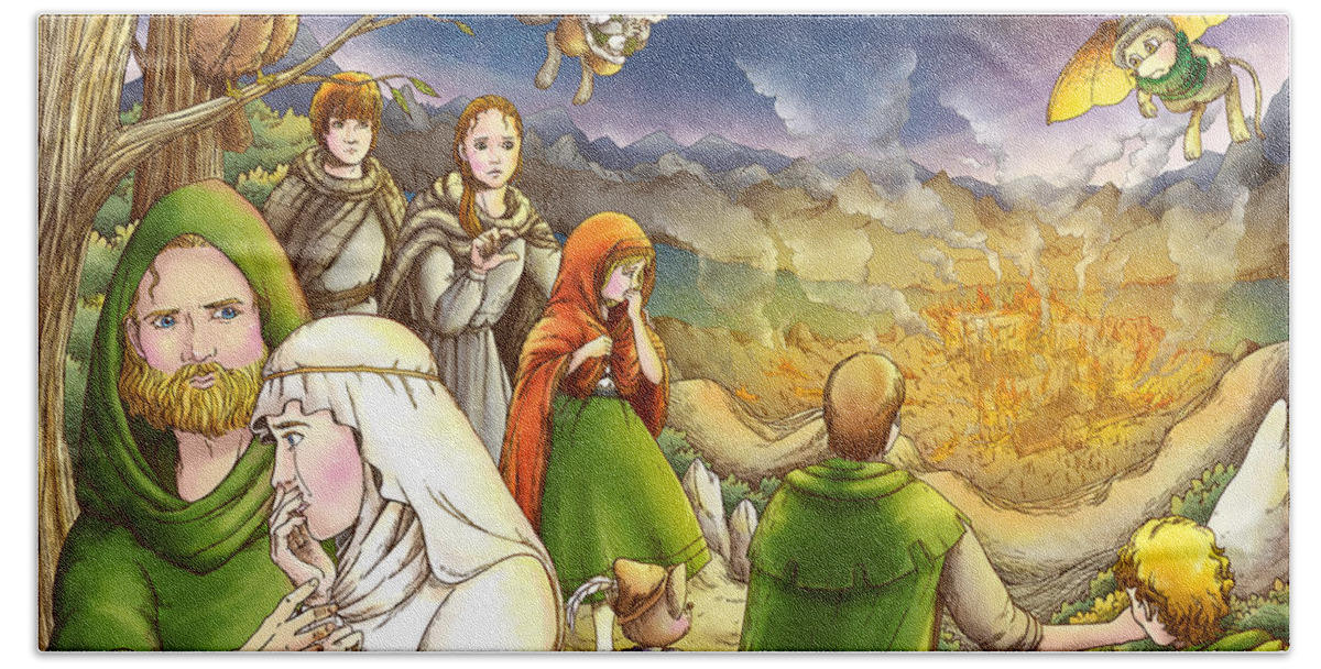 Robin Hood Hand Towel featuring the painting Robin Hood and Matilda #1 by Reynold Jay