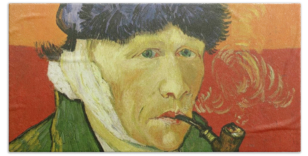 Close Up Hand Towel featuring the painting Self-portrait with bandaged ear and pipe #2 by Vincent van Gogh