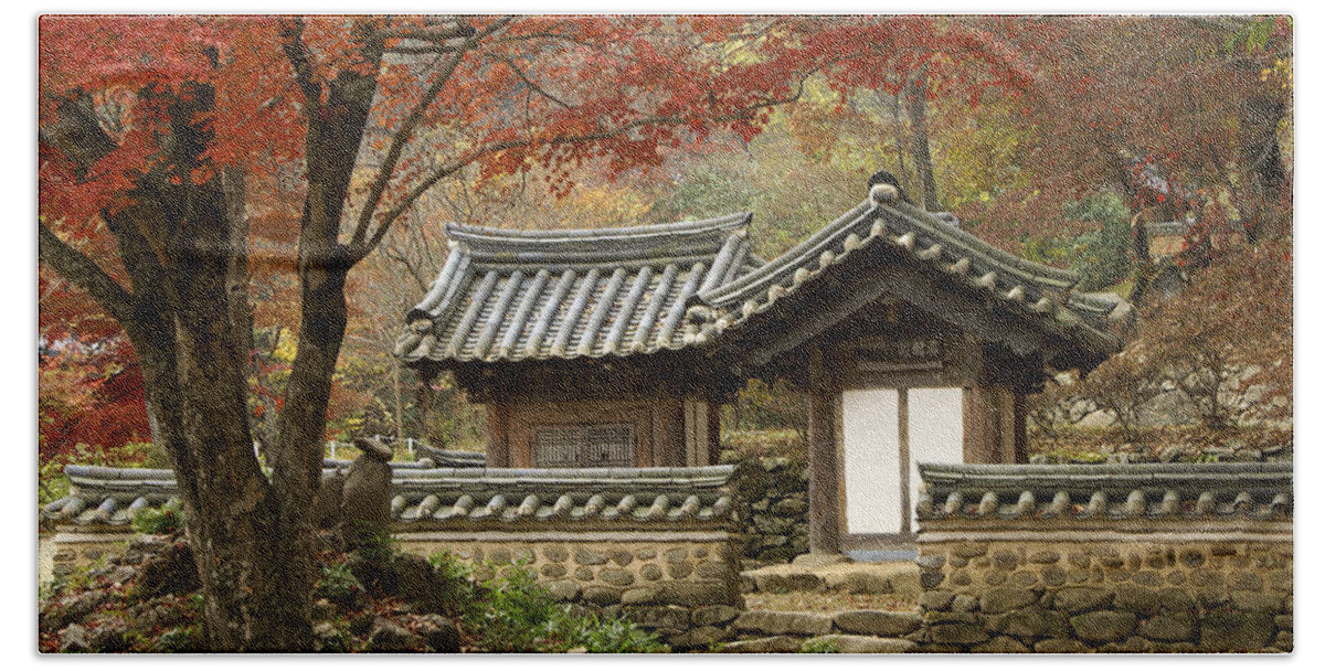 Korea Bath Towel featuring the photograph Seonamsa in Autumn #2 by Michele Burgess