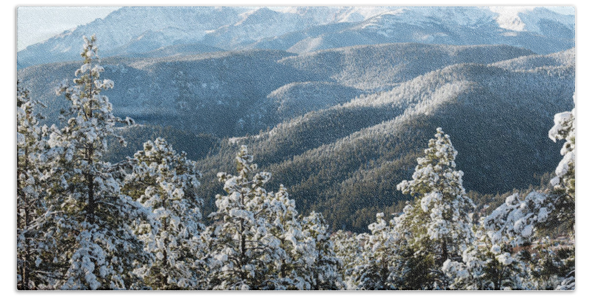 Pikes Peak Bath Towel featuring the photograph Snow in the Pike National Forest #2 by Steven Krull