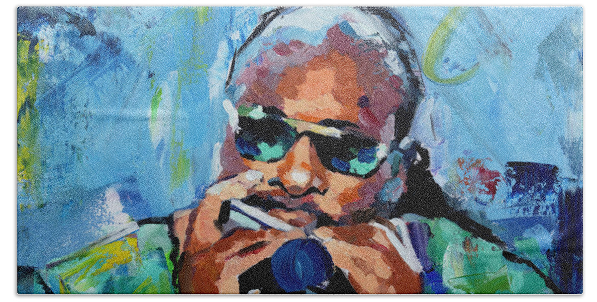Stevie Wonder Hand Towel featuring the painting Stevie Wonder #2 by Richard Day