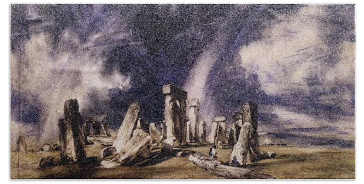 John Constable Bath Towel featuring the painting Stonehenge by John Constable