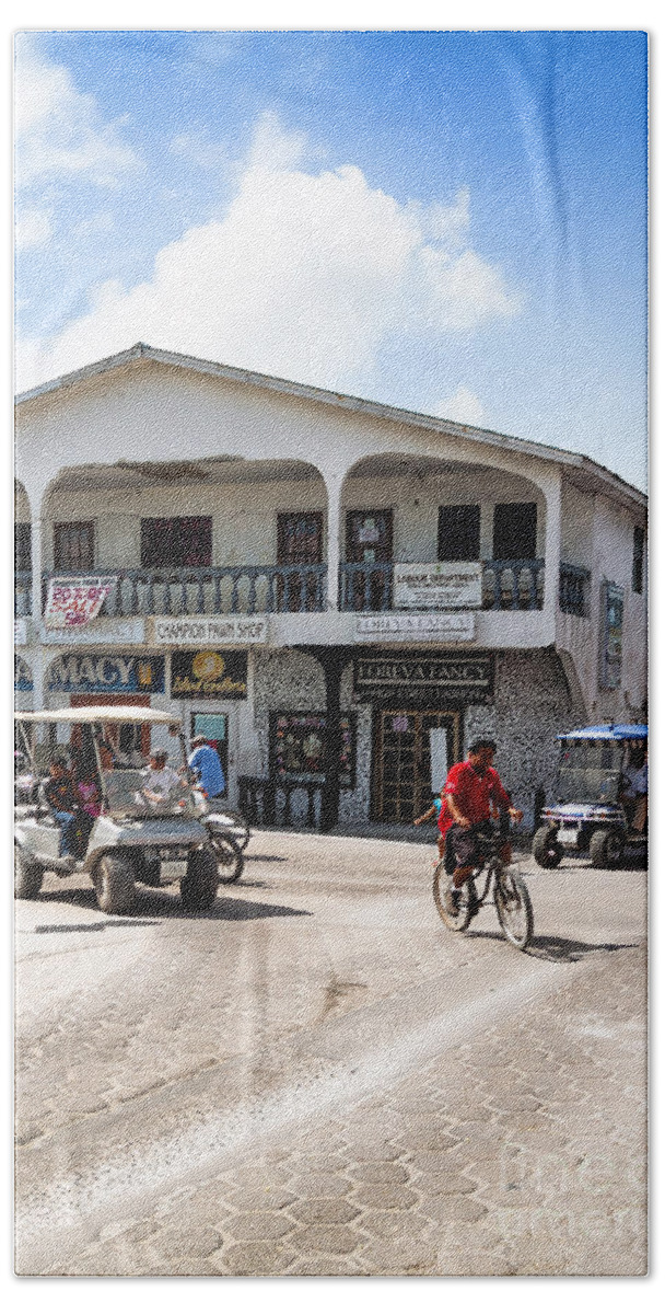 Ambergris Caye Hand Towel featuring the photograph Street Scene of San Pedro #3 by Lawrence Burry