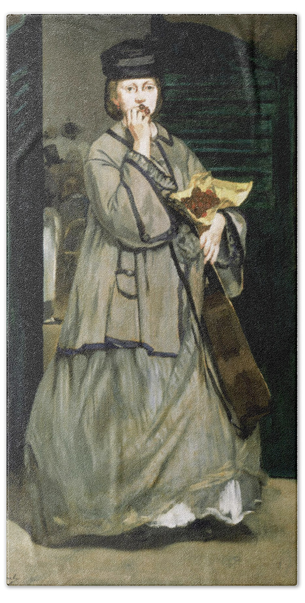 Edouard Manet Bath Towel featuring the painting Street Singer #5 by Edouard Manet