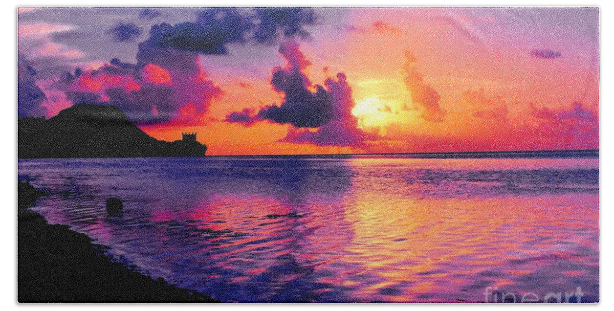 Island Hand Towel featuring the photograph Sunset at Tumon Bay Guam by Scott Cameron