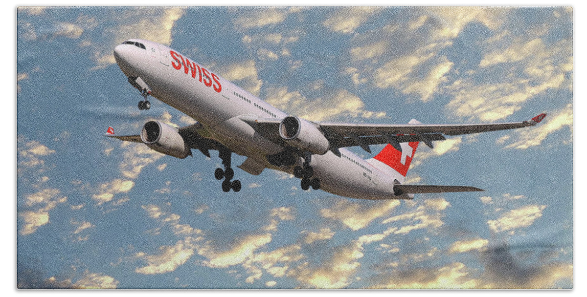 Swiss Bath Sheet featuring the photograph Swiss Airbus A330-343 by Smart Aviation