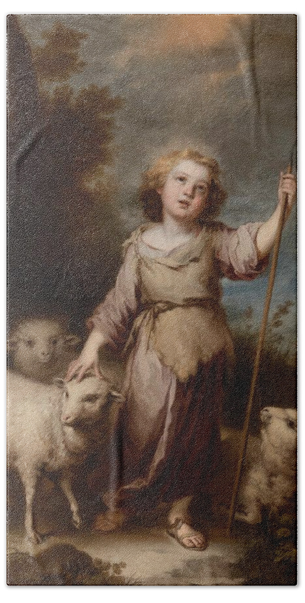 Bartolome Esteban Murillo The Good Shepherd Bath Towel featuring the painting The Good Shepherd #2 by MotionAge Designs