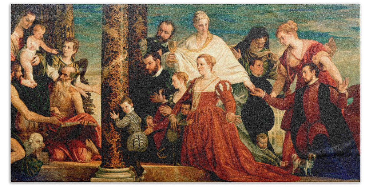Paolo Veronese Bath Towel featuring the painting The Madonna of the Cuccina Family #3 by Paolo Veronese