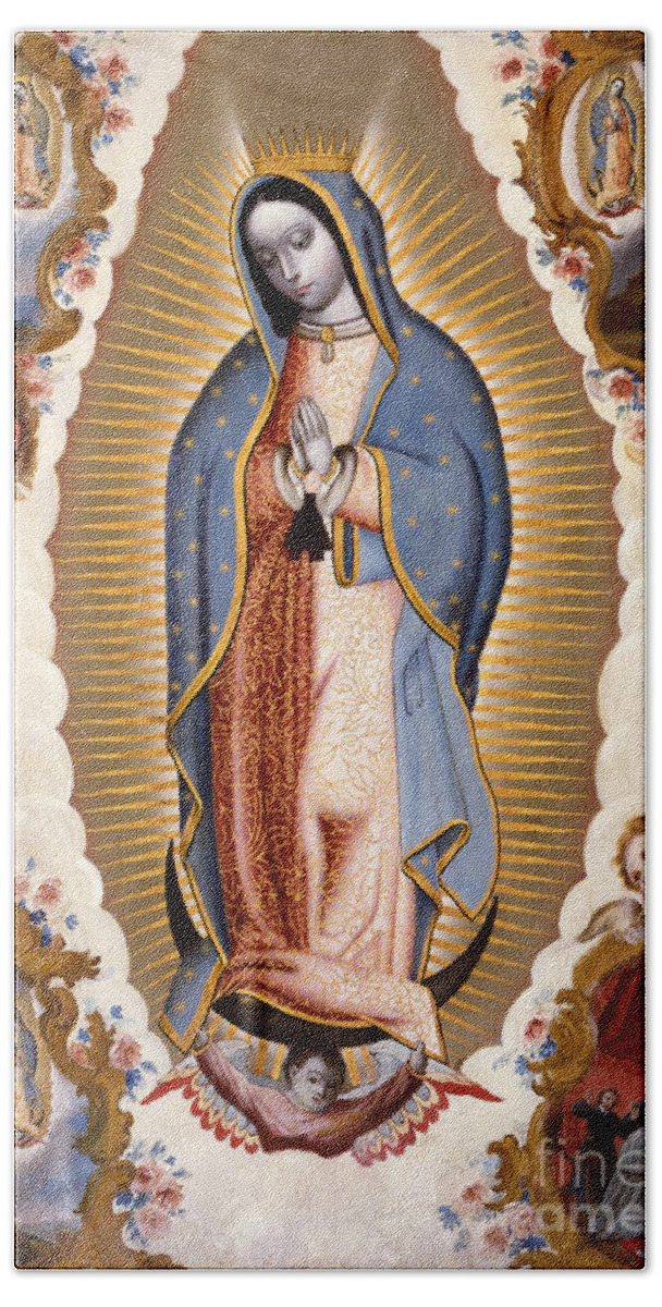 Saint Bath Towel featuring the painting The Virgin of Guadalupe by Mexican School