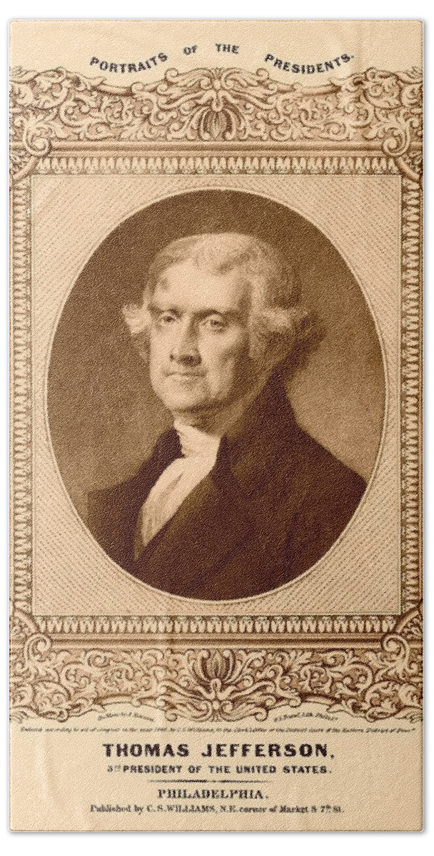 Thomas Jefferson Bath Towel featuring the drawing Thomas Jefferson #2 by War Is Hell Store