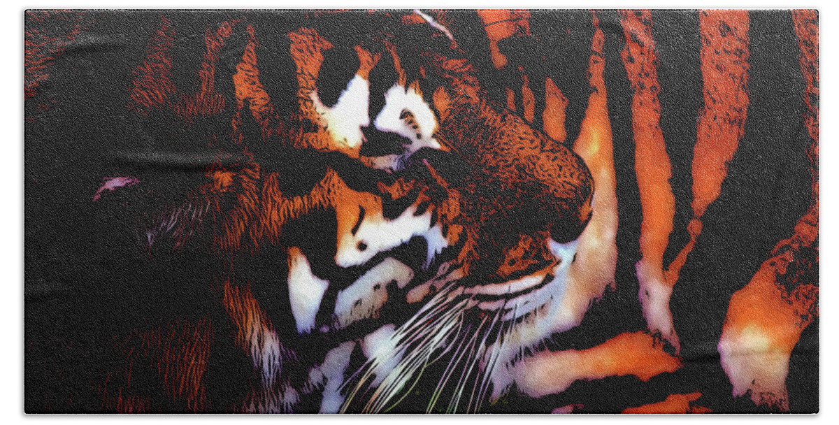 Tiger Bath Towel featuring the painting Tiger #2 by Prince Andre Faubert
