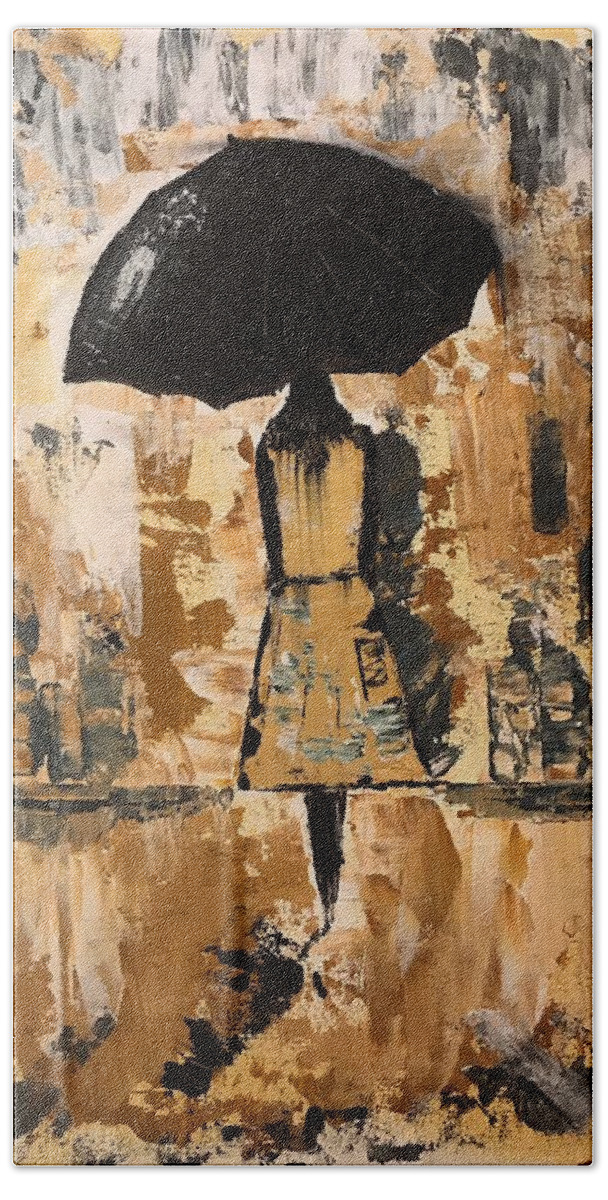 Umbrella Bath Towel featuring the painting Umbrella Girl #2 by Jim McCullaugh