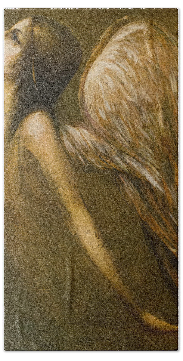 Angel Hand Towel featuring the painting Uriel Guardian Angel by Vali Irina Ciobanu