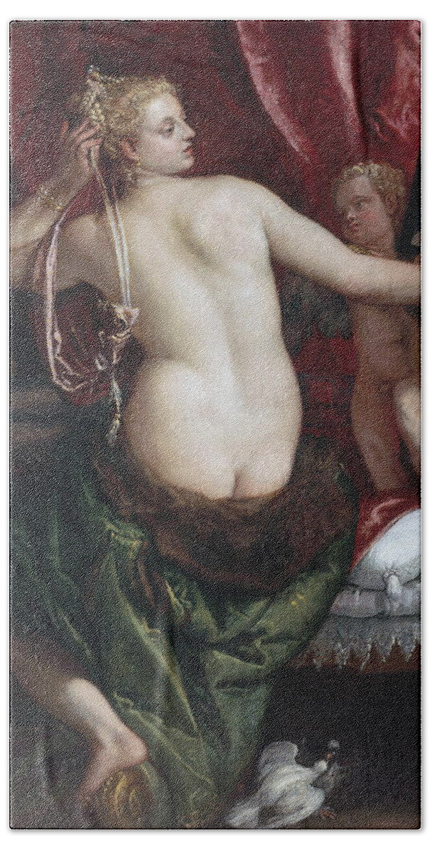 Paolo Veronese Bath Towel featuring the painting Venus with a Mirror by Paolo Veronese