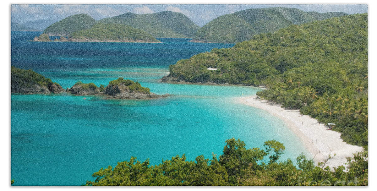 Virgin Islands Bath Towel featuring the photograph View of Trunk Bay on St John - United States Virgin Islands #2 by Anthony Totah