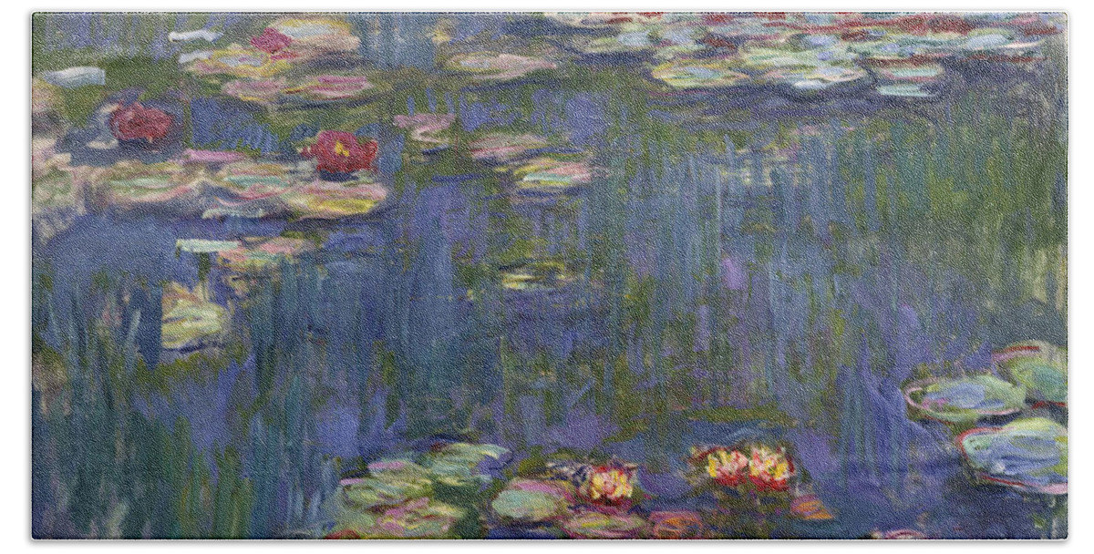 Monet Hand Towel featuring the painting Water Lilies, 1916 by Claude Monet