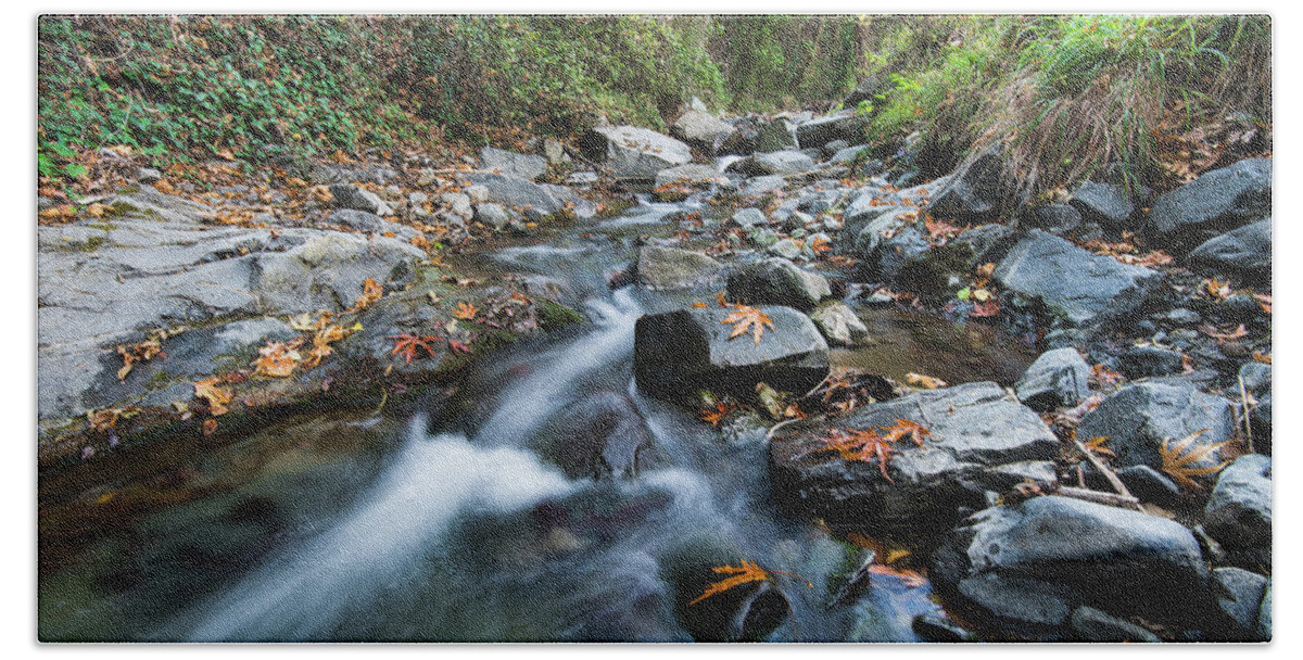 River Bath Towel featuring the photograph Water stream flowing in the river in autumn #2 by Michalakis Ppalis