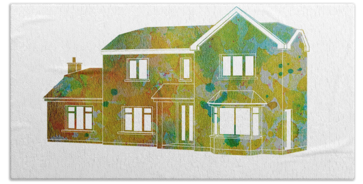 Watercolor House Bath Towel featuring the painting Watercolor House #2 by Oiyee At Oystudio