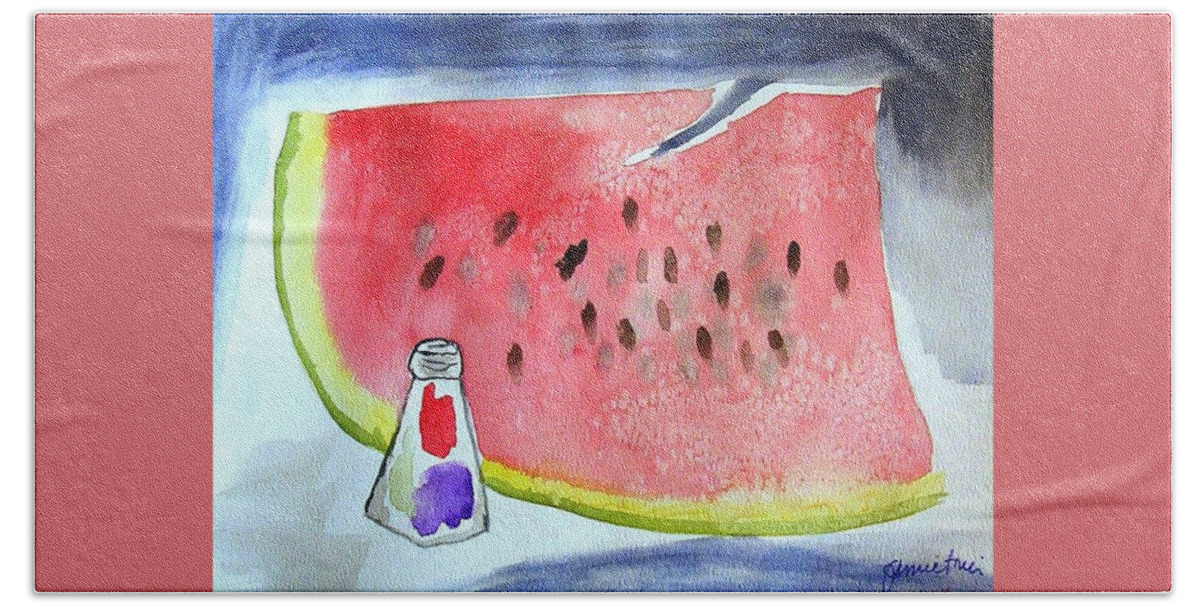 Watermelon Hand Towel featuring the painting Watermelon #2 by Jamie Frier