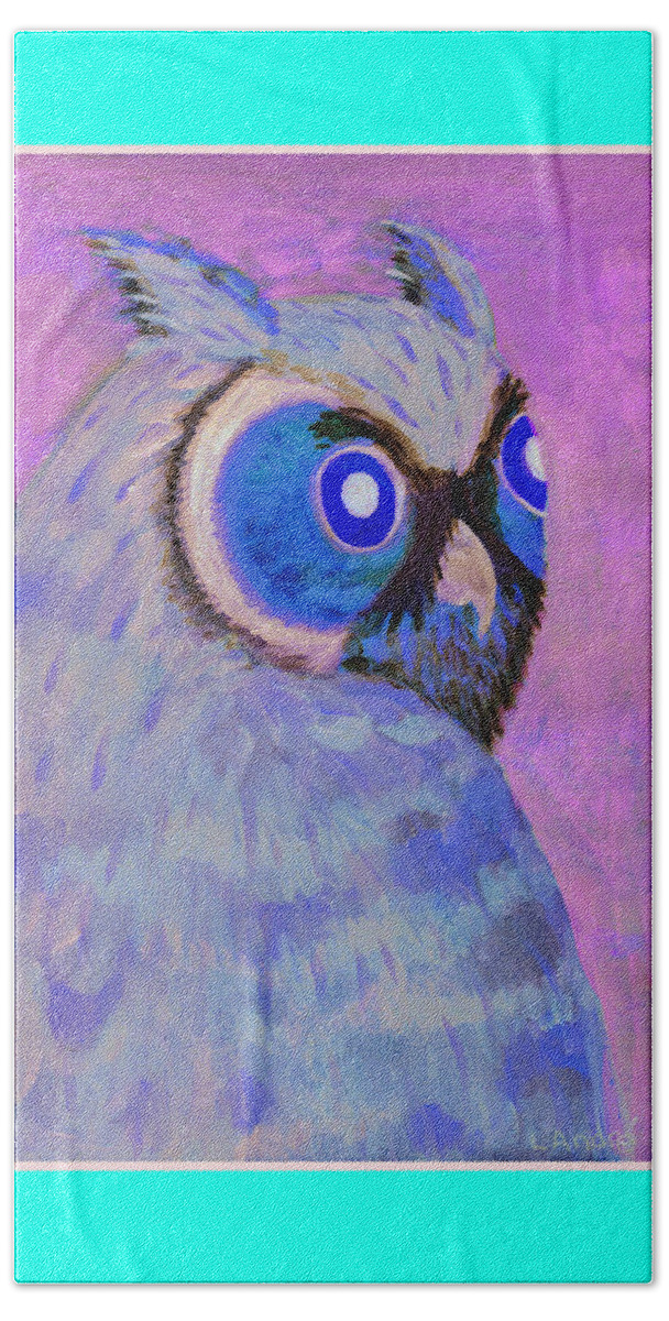 Owl Hand Towel featuring the painting 2009 Owl Negative by Lilibeth Andre