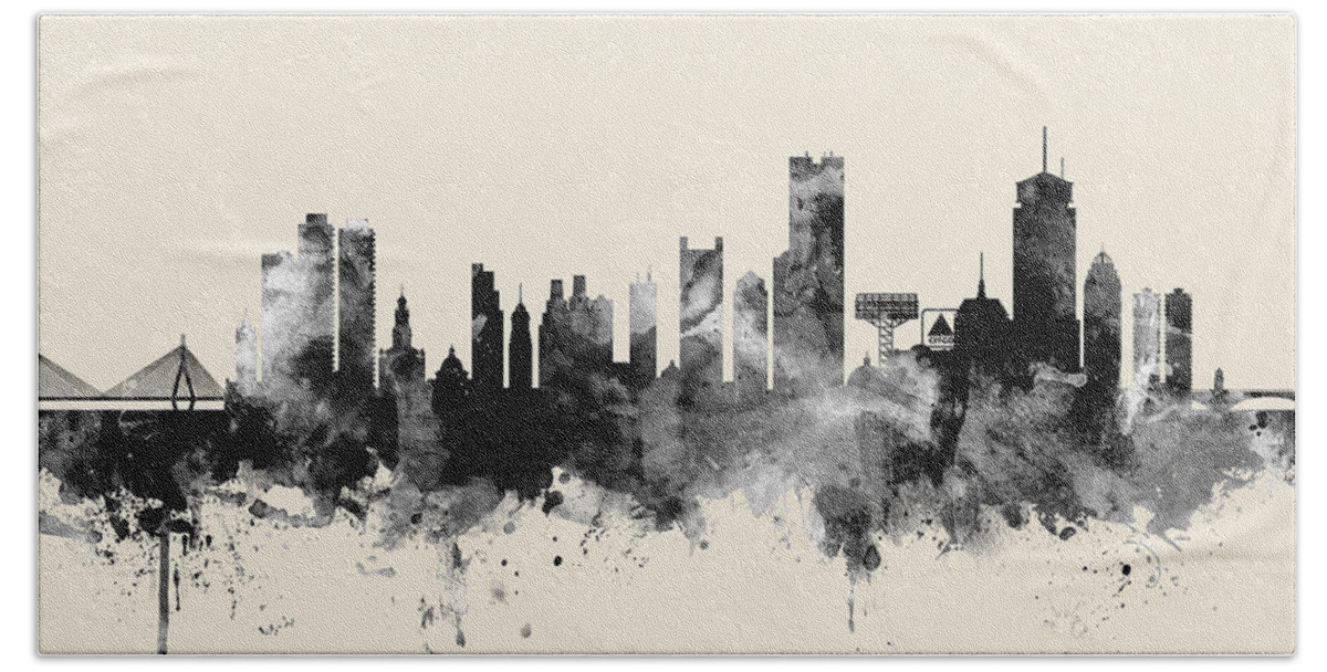 Boston Hand Towel featuring the digital art Boston Massachusetts Skyline by Michael Tompsett