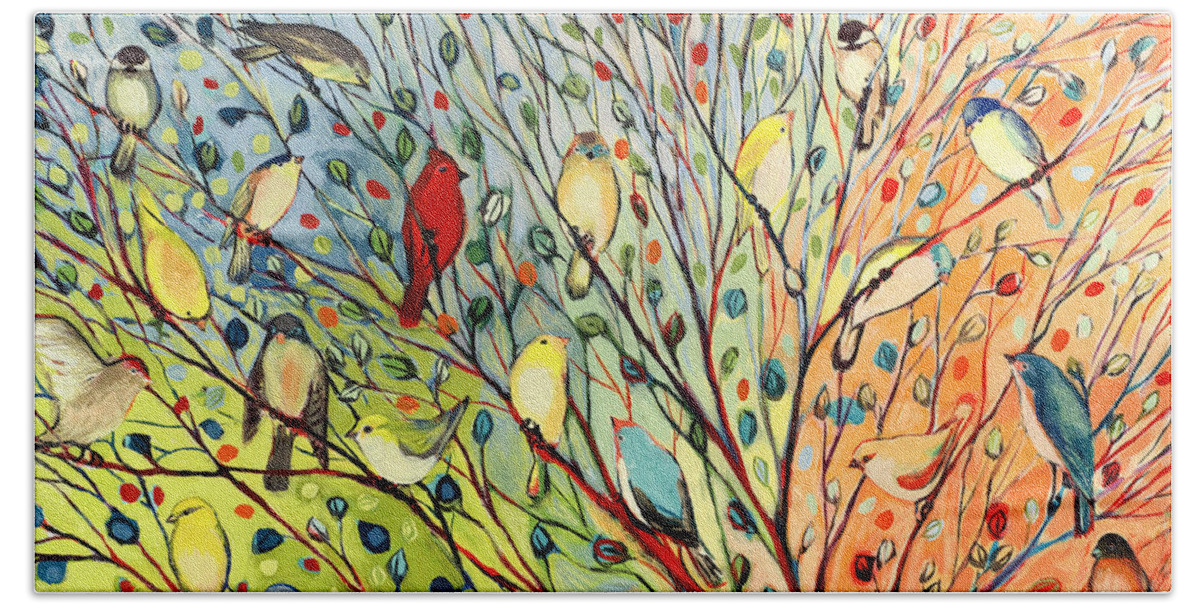 Bird Bath Sheet featuring the painting 27 Birds by Jennifer Lommers