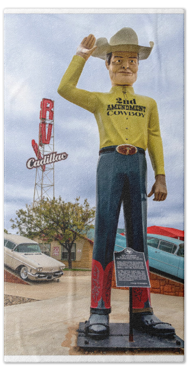 Route 66 Bath Towel featuring the photograph 2nd Amendment Cowboy by Gary Warnimont