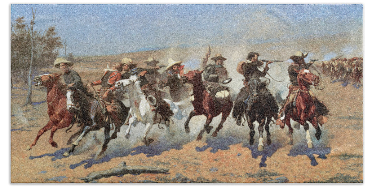 A Dash For The Timber Hand Towel featuring the photograph A Dash for the Timber #3 by Frederic Remington