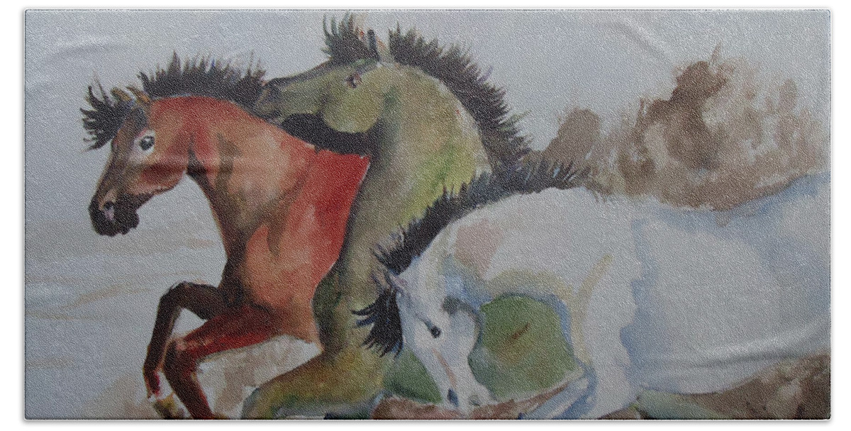 Horses Of A Different Color Hand Towel featuring the painting 3 Amigos by Charme Curtin