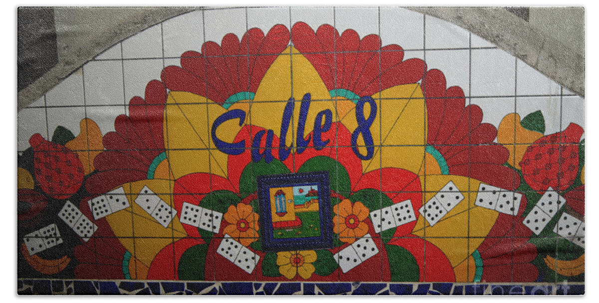 Calle Ocho Bath Towel featuring the digital art Calle Ocho Cuban Festival Miami #3 by Carol Ailles