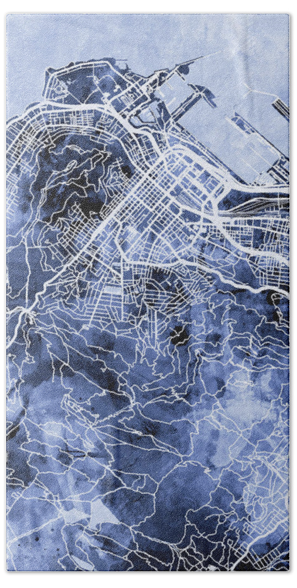 Cape Town Bath Towel featuring the digital art Cape Town South Africa City Street Map #3 by Michael Tompsett