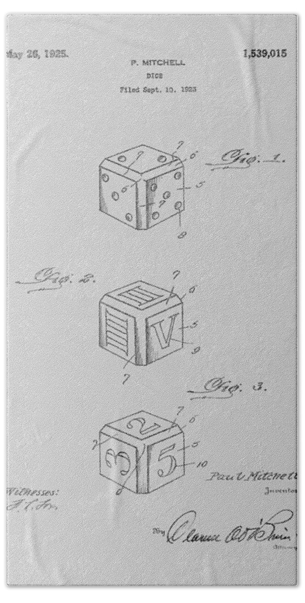 Dice Bath Towel featuring the photograph Dice patent from 1923 #4 by Chris Smith