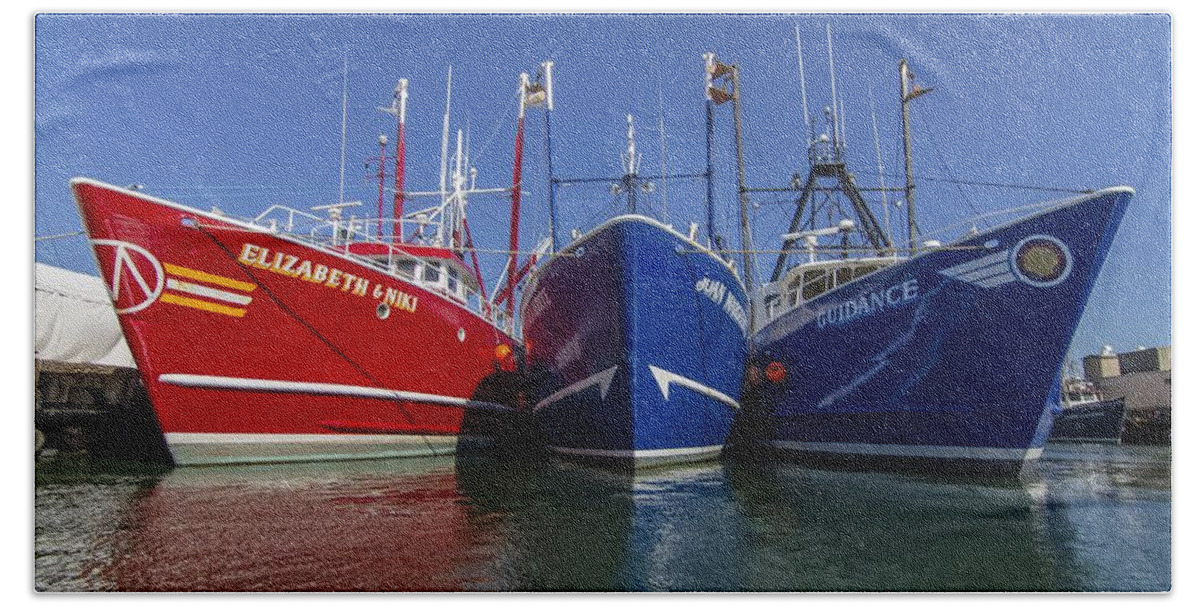 Fishing Boat Hand Towel featuring the photograph 3 Fishing Boats by Nautical Chartworks