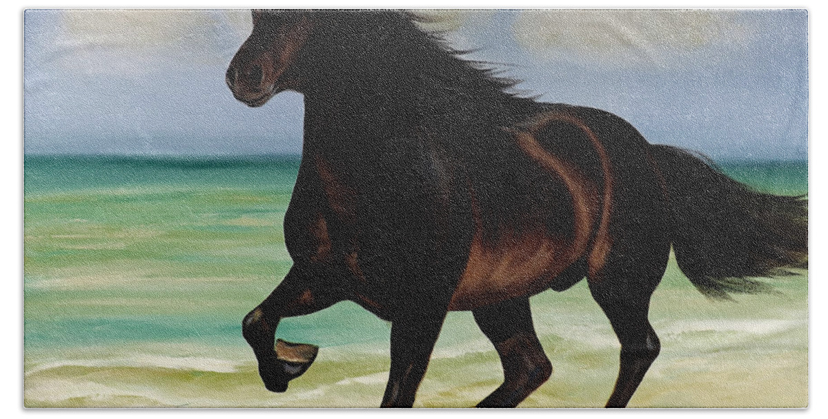 Horse Hand Towel featuring the painting Horses in Paradise RUN #3 by Gina De Gorna