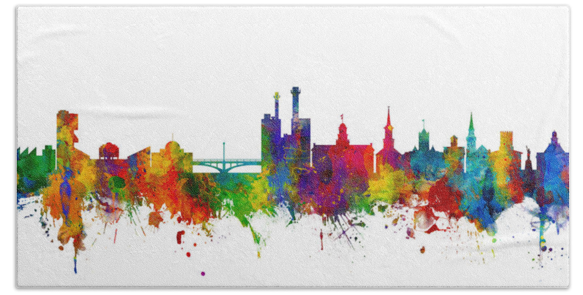 Iowa City Hand Towel featuring the digital art Iowa City Iowa Skyline #3 by Michael Tompsett
