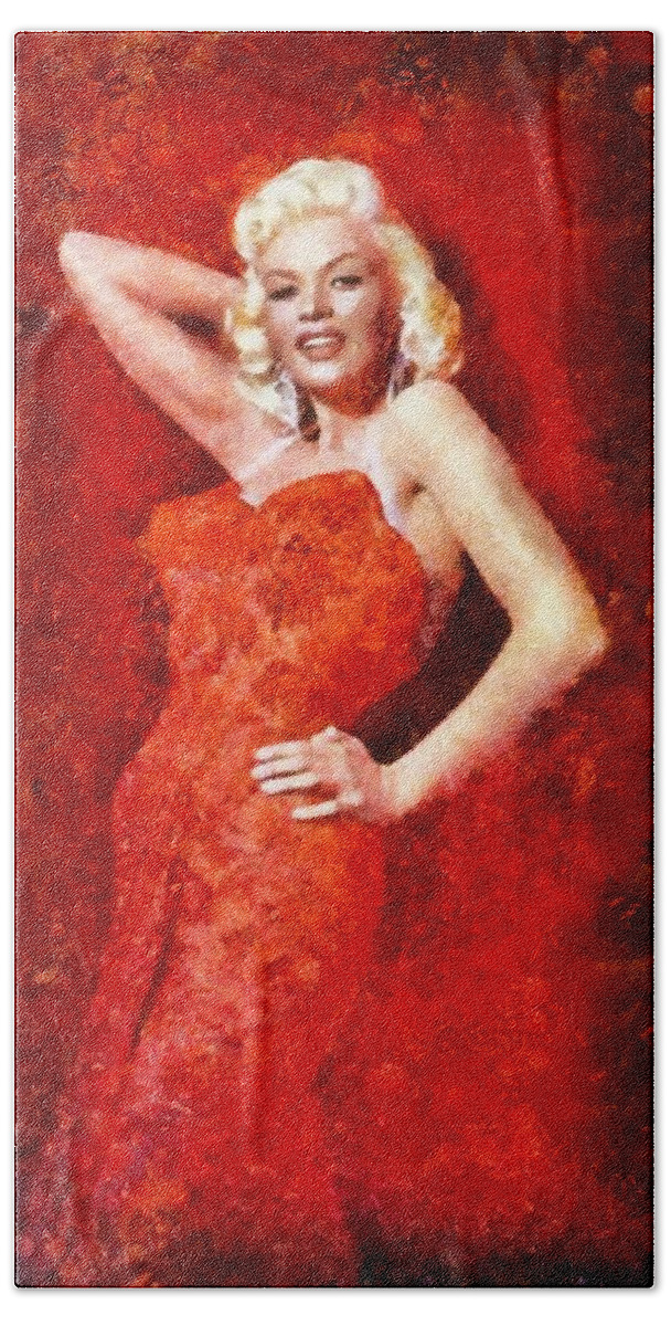 Jayne Bath Sheet featuring the painting Jayne Mansfield Hollywood Actress and Pinup #4 by Esoterica Art Agency