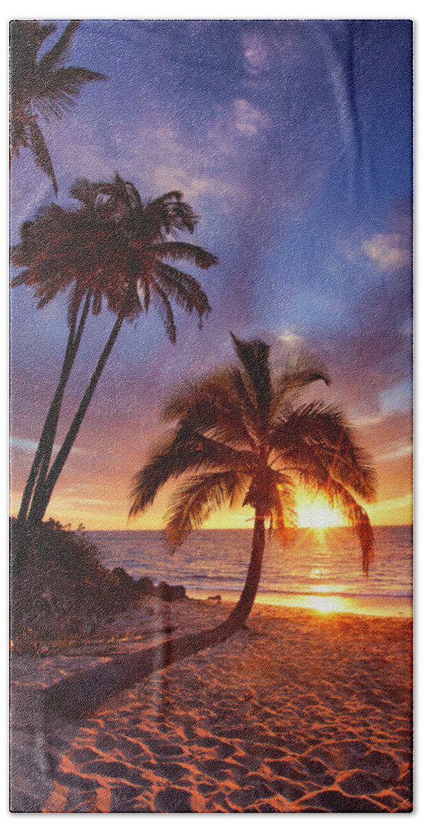 Maui Hawaii Seascape Sunset Palmtrees Ocean Beach Hand Towel featuring the photograph Lonely Palm #3 by James Roemmling