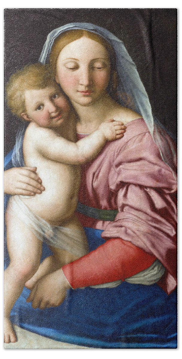 Sassoferrato Bath Towel featuring the painting Madonna and Child #3 by Sassoferrato