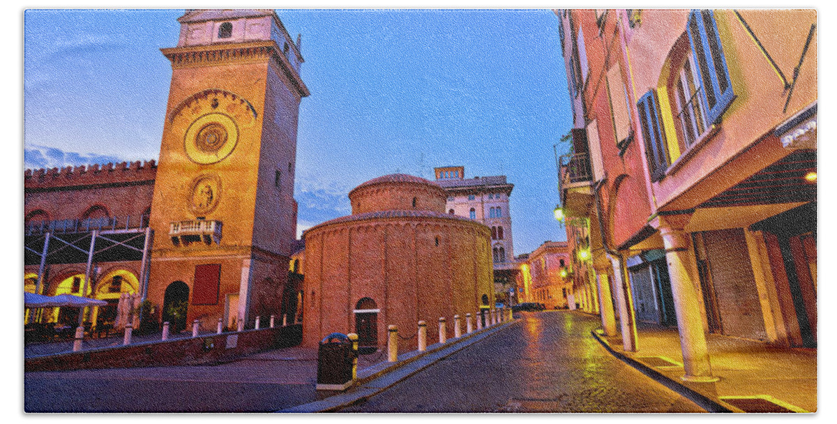Mantua Bath Towel featuring the photograph Mantova city Piazza delle Erbe evening view #3 by Brch Photography