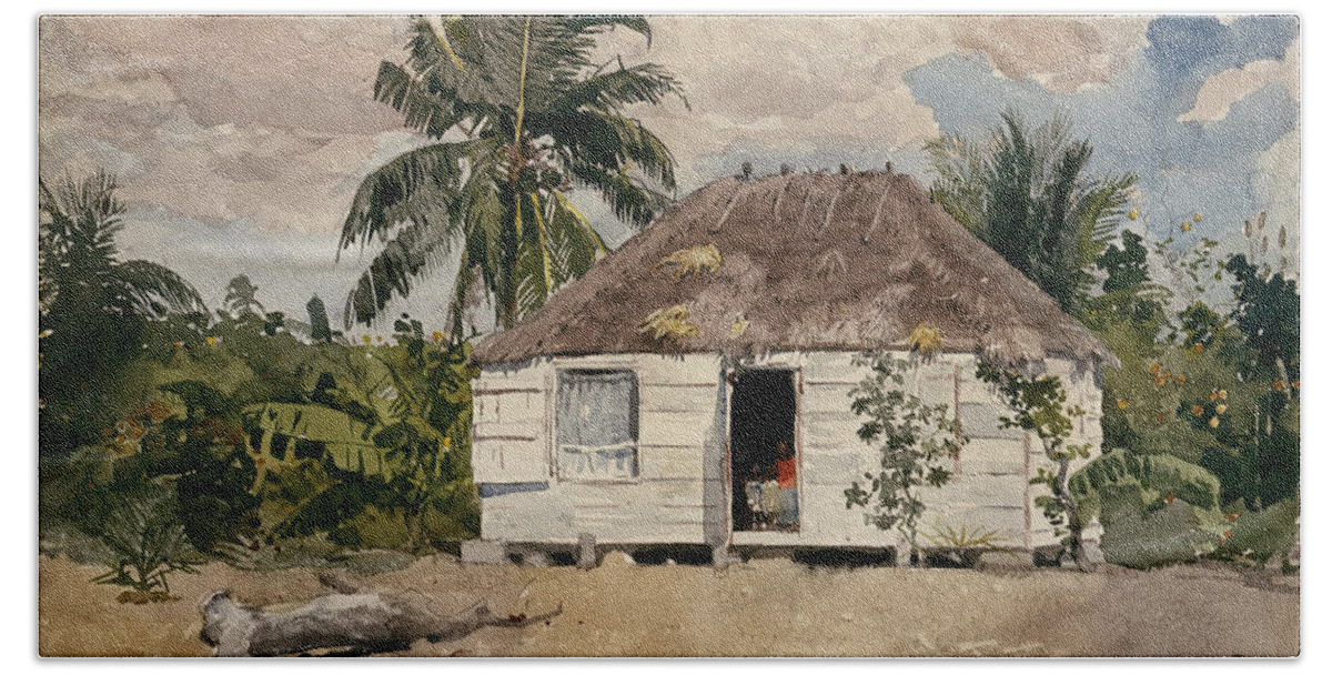 Winslow Homer Bath Towel featuring the drawing Native Huts. Nassau #1 by Winslow Homer