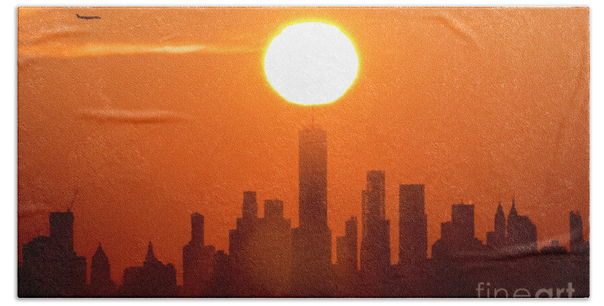 New York City Hand Towel featuring the photograph New York City Sunrise #3 by Zawhaus Photography