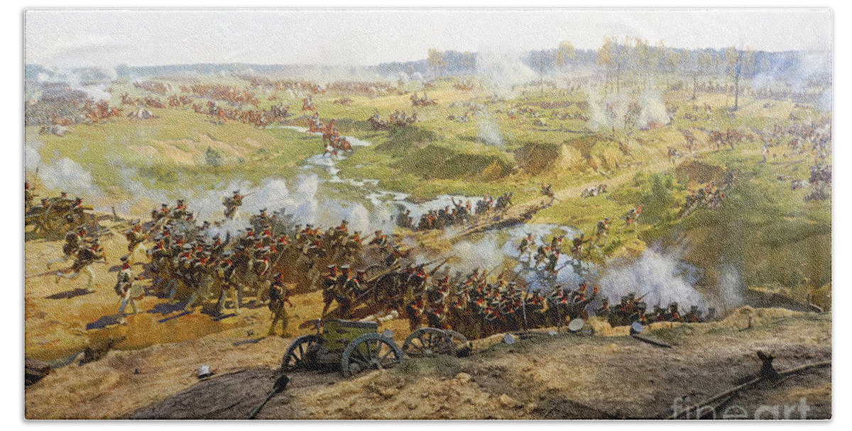 Details Bath Towel featuring the photograph painting of Battle of Borodino #3 by Vladi Alon