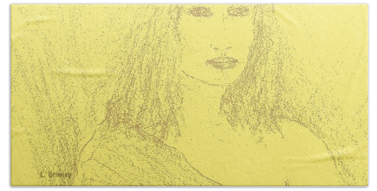 Nude Bath Towel featuring the drawing Pensive #3 by Lessandra Grimley