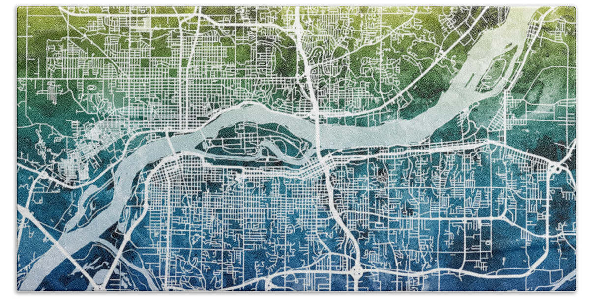 Street Map Bath Towel featuring the digital art Quad Cities Street Map #3 by Michael Tompsett
